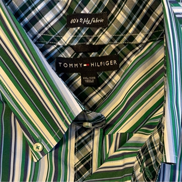 TOMMY HILFIGER 2 Ply Fabric Y2K Striped Long Sleeve Button Down Shirt Men’s XXL - Picture 7 of 9